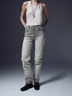 Floral Embroidered Straight Denim