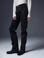 Floral Embroidered Straight Denim